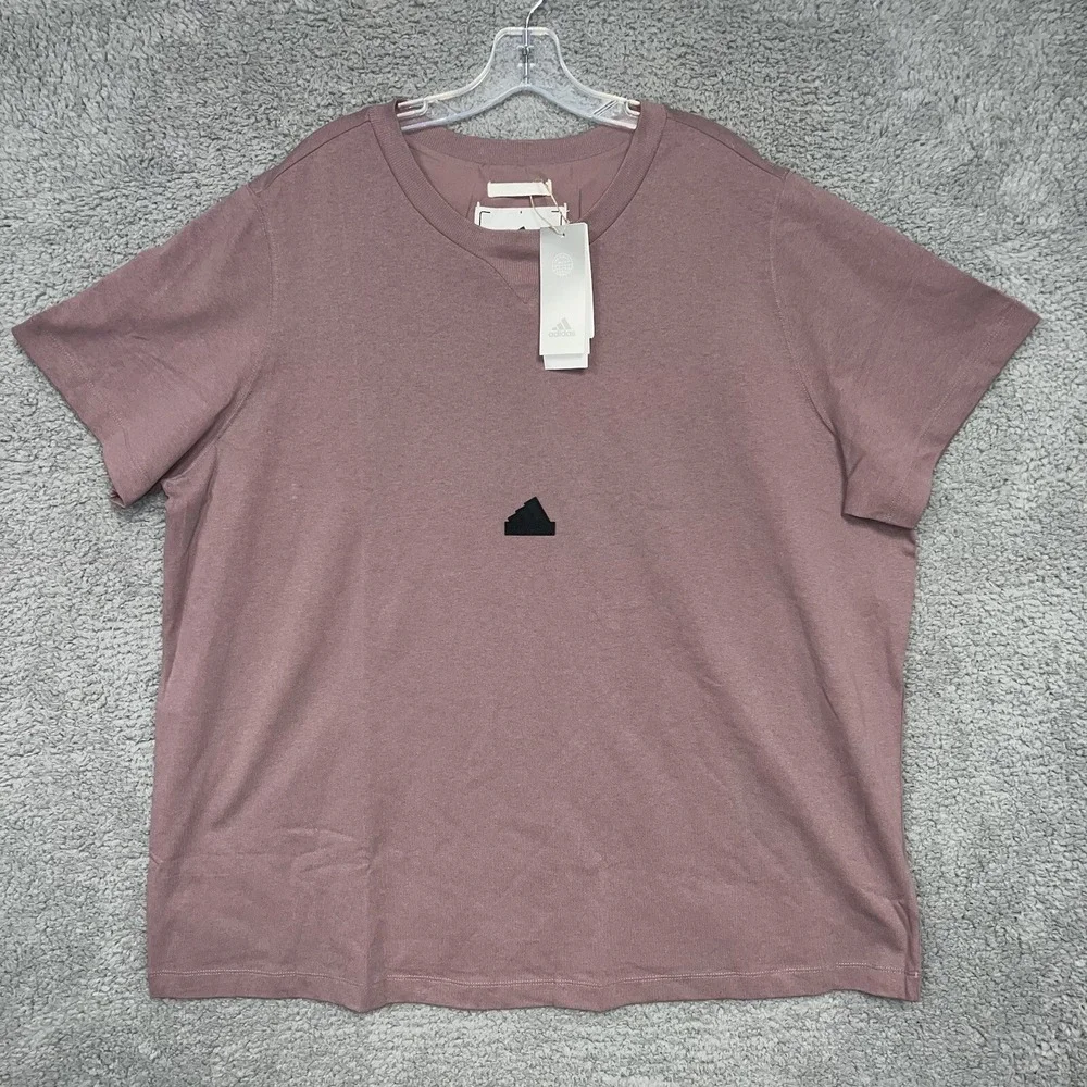 NWT adidas T Shirt Women's Plus 3X Taupe Raised Badge of Sport Logo 2-Side Tee